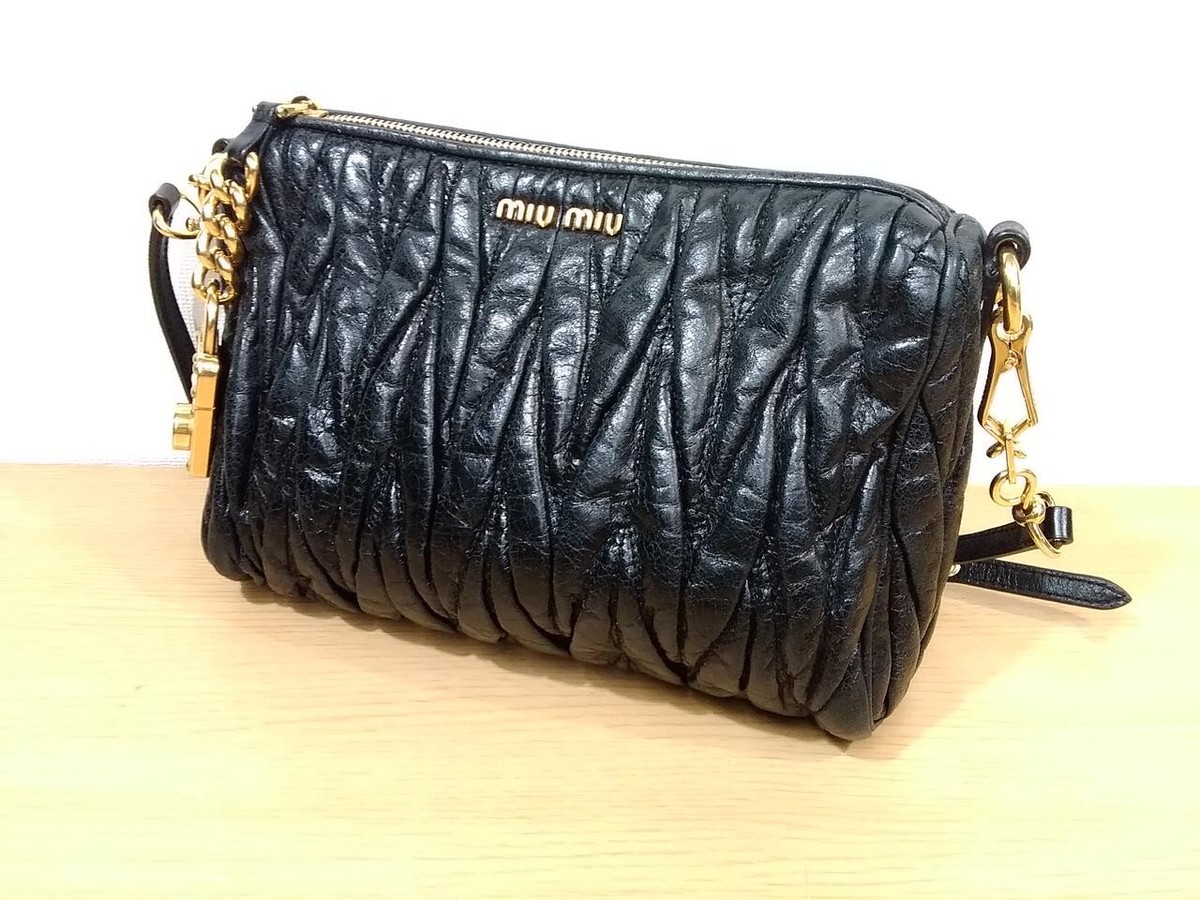MIIU MIU Matelasse shoulder Bag Leather Black Ladies Bag | eBay