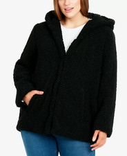 Evans Womens Size 10 Us Teddy Sherpa Hooded Coat In Black Hook Closure Lined