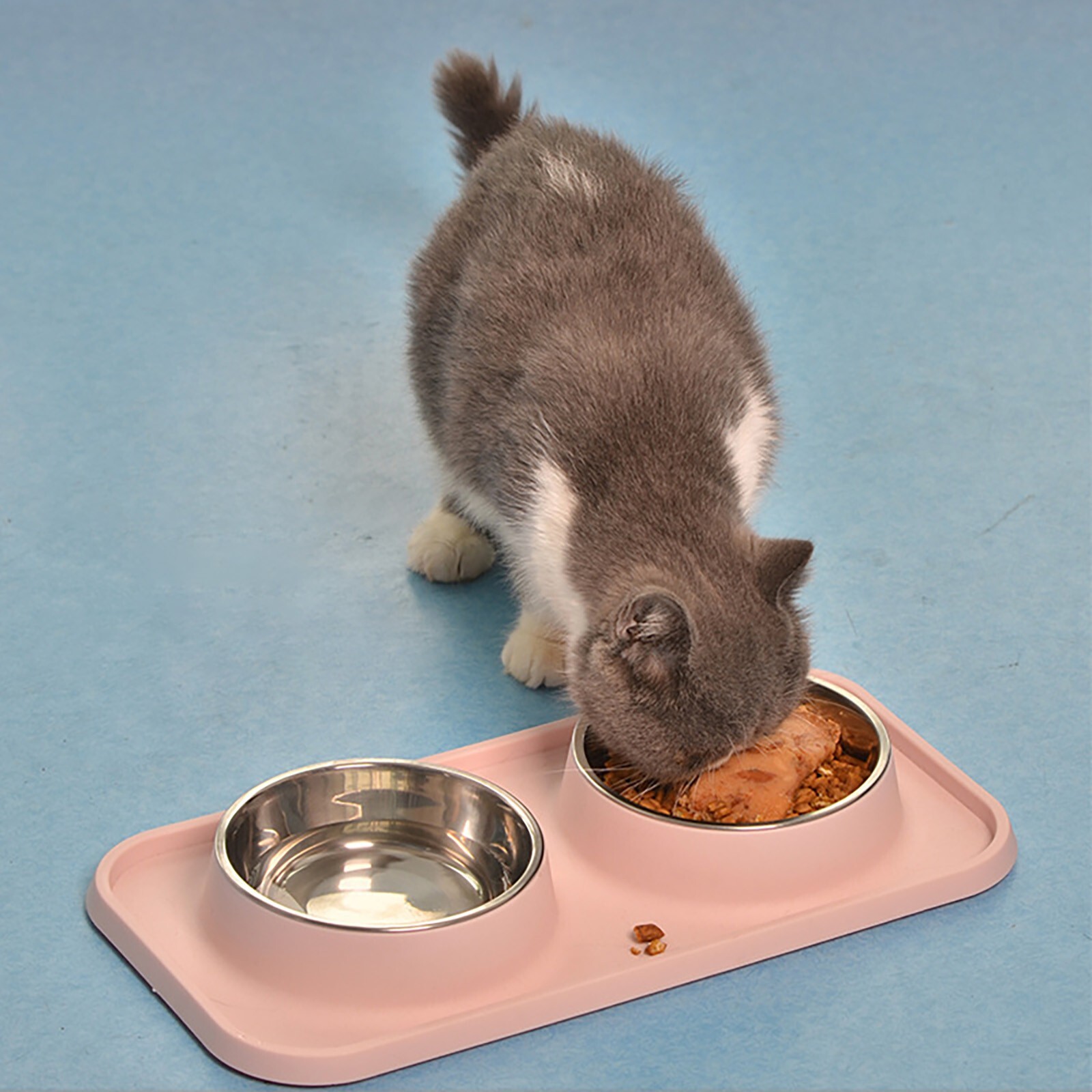 Ant Proof Cat Bowl Dog Table Feeder Cat Double Bowl Basin W/Stainless