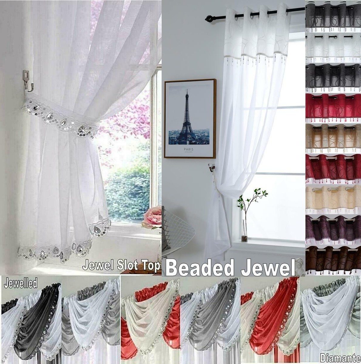 Misa Styles Diamante Sparkle Voile Curtain Panel Eyelet Ring Top - Sheer, Various Sizes
