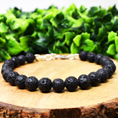 95.00 Cts Earth Mined 7 Inches Long Lava Round Shape Beads Bracelet NK 09E179