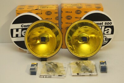 HELLA Comet 500 Halogen Fernscheinwerfer Set ( 2 Stück) Gelb m. Kappen rund univ