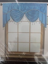 New Valance Swag Topper Window Curtain With Beads 58" X 20" Color blue