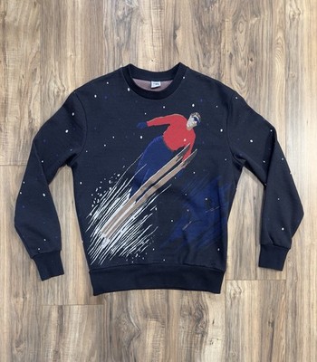 Zara Ski Sweater Medium Knit Navy Blue Polka Dot Streetwear 4087/401 Crewneck