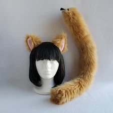 Caramel CAT EARS furry kitty HEADBAND & Cat TAIL SET Hige Holo cosplay Tan Brown