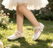 Toddler Girls Dress Shoes Pearl Strap School Flats Flower Mary Jane Ballet C 8