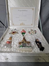 Old World Christmas Wedding Bridal ORNAMENTS 6 Piece Set Blown Glass In Case
