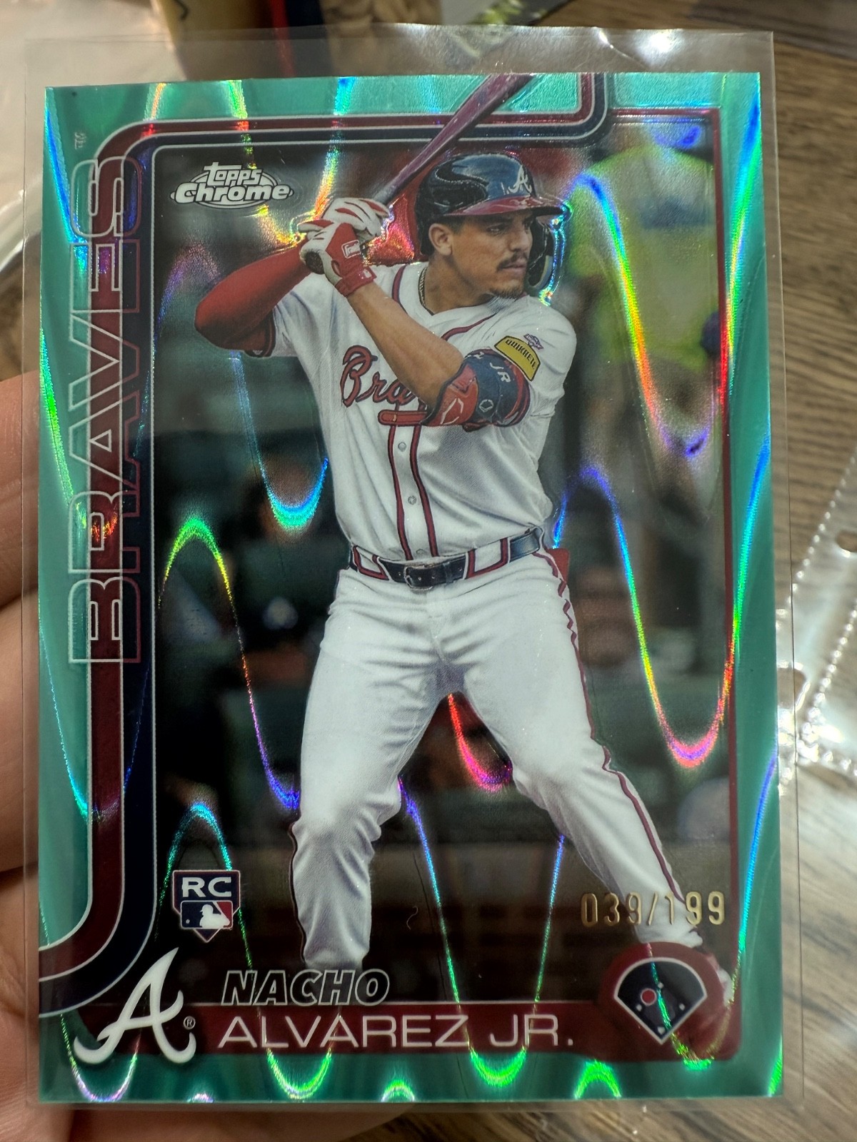 Nacho Alvarez Jr 2025 Topps Chrome Aqua RayWave Refractor #145/199 #75 RC Braves