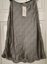 NEW Sienna Sky Black Animal Print Satin Midi Slip Skirt XS NWT
