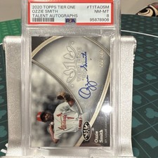 2020 Topps Tier One Talent Autographs Ozzie Smith PSA 8.  #86 /100. Pop 2!