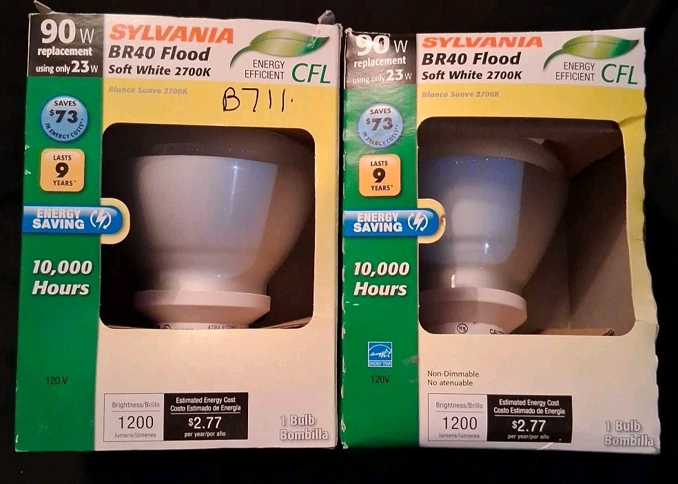2 Sylvania BR40 90W using 23W CFL Flood/Soft white Medium Ba