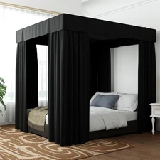 Hvqic Black Canopy Bed Drapes - 4 Corner Post Canopy Queen Bedroom Decoration (Q