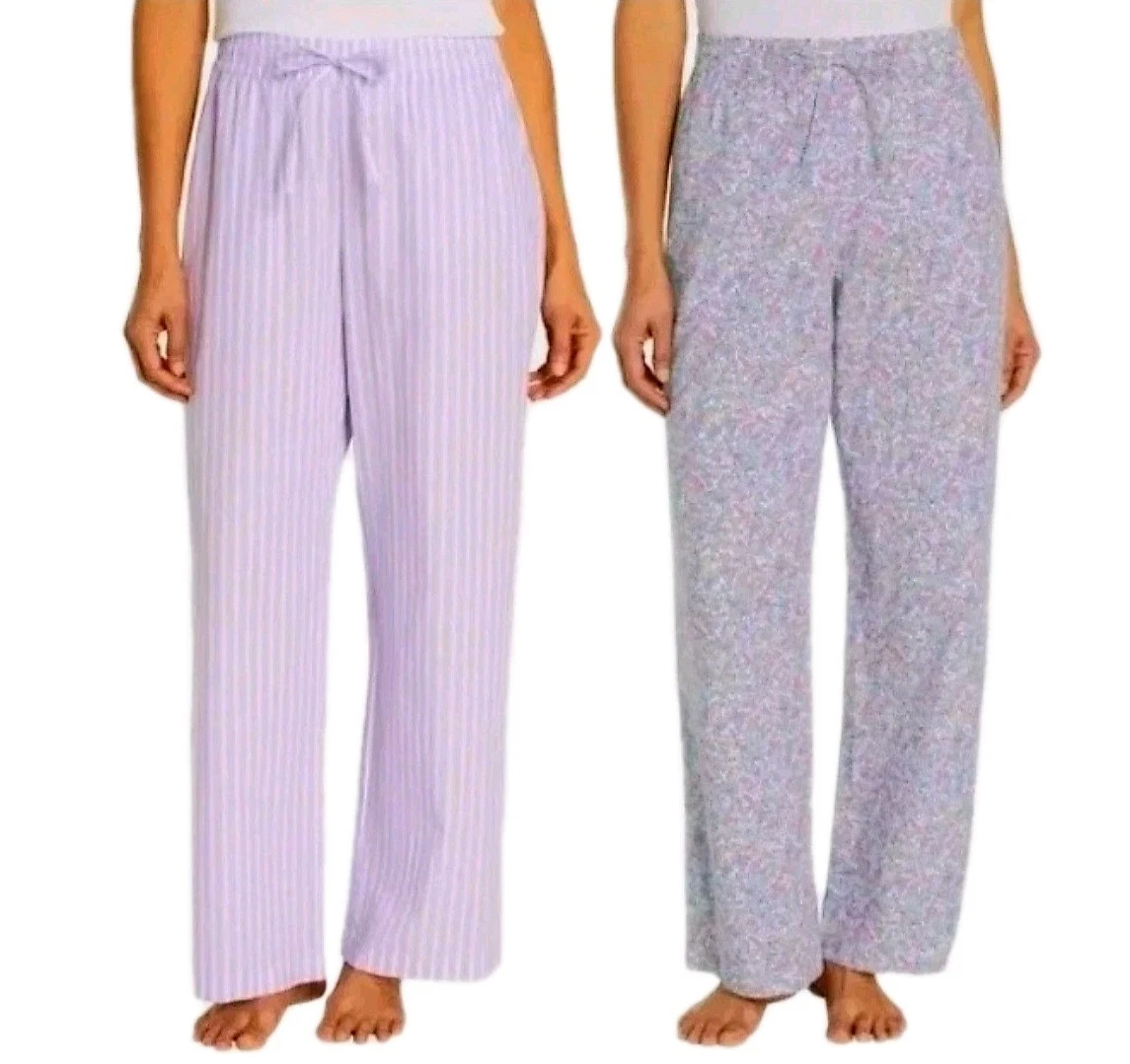 GAP 2pk Women's M (6-8) Cotton Relaxed PJ Lounge Pant Purple Floral Stripe
