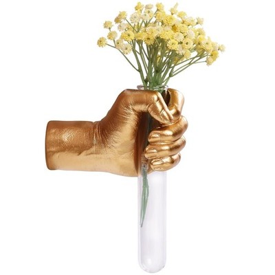 Gold Hand Vase, Wall Mounted Decor - Hanging Statue for Living Rooms & Entran...