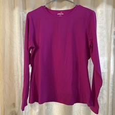 Lands End Womens Swim Shirt Cover Up Top Size M 10-12 Solid Pink Long Sleeve