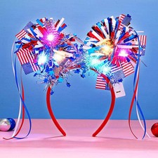 CAKURE 4th of July Headband Light Up 1 Count Pack 1 , Red White Blue