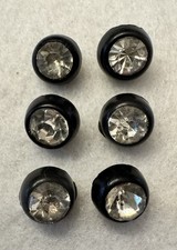 6 Vintage Black Rhinestone Buttons 3/8  Glass Chaton Shank Buttons Art Deco
