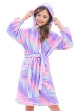 Soft Hooded Rainbow Bathrobe Sleepwear for Girls (Bright Purple Star Dots, 5-...