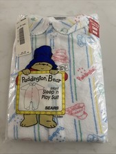 Vintage 1980  s Sears Paddington Bear Sleep N Play Suit 24 mos Blue Green Yellow