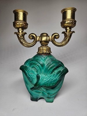 Czechoslovakian Art Deco Ingrid Malachite Glass Candle 1930s Very Rare Hoffmann