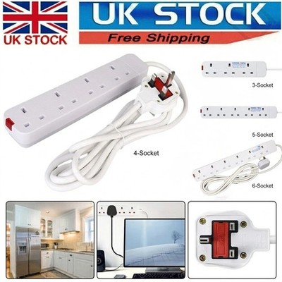 4 Gang Wege UK Netzstecker Strom Verlängerungskabel Kabel Stromkabel 2 5 10 m