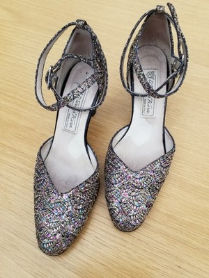 Werner Kern  Tanzschuhe Damen Betty Gr.4 37,5 Brokat multicolor Glitzer schwarz 