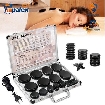 Hot Stone Massage Set 21 Stück Basalt Heizkoffer Tragbar Heiße Steine