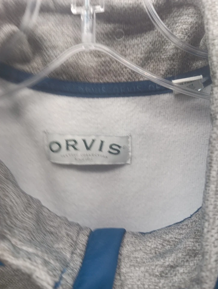 Chaqueta polar grande Orvis para hombre gris azul cremallera completa bolsillos de rendimiento al aire libre Foto 3 de 4