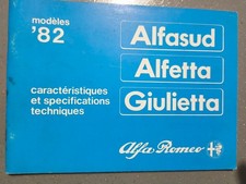 ALFA ROMEO ALFETTA ALFASUD GIULIETTA caractéristiques spécifications techniques 
