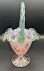 Fenton QVC Basket Champagne Satin Sea Mist painted - M.Wagner Signed Bill Fenton