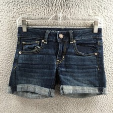 American Eagle Outfitters Denim Cuffed Shorts Womens 00 Blue Mid Rise Zip Fly