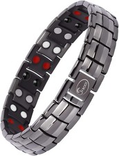 Pulseras magnéticas de titanio puro doble fila de imanes fuertes color plata NEW