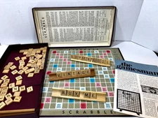VINTAGE 1948-1953 SCRABBLE Board Game Selchow & Righter Complete Wood Tiles
