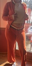 Juicy Couture Orange Velour Tracksuit Set Women M Jacket & Pants