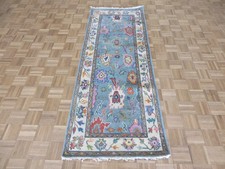 3 x 8 Runner Hand Knotted Blue Colorful Oushak Oriental Rug G16962