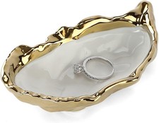 HOME SMILE Oyster Shell Ring Dish,Jewelry Dish Tray, 4.5" x 2.5" x 1", White