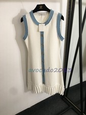 Sandro Women Summer Sleeveless Denim Splicing Pleated Knitted Fashion Dress