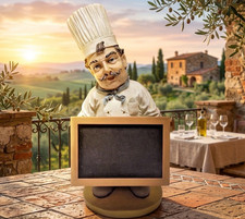 French Italian Chef Figure Statue Bon Appetite With Message Chalk Board 16  