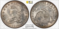 1834 O.119 R4 SD/SL Capped Bust half dollar, PCGS MS62 CAC, PQ+DavidKahnRareCoin