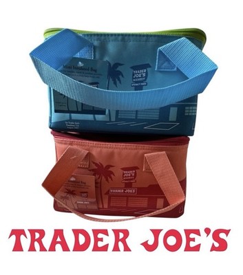2025 Trader Joe's Insulated Mini Cooler Bags Blue & Peach - LIMITED EDITION
