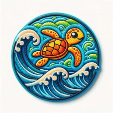 Retro Ocean Wave Sea Turtle Patch Iron-on Applique Clothing Vest Jacket Beach