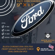 FORD BLUE & CHROME 2005-2014 F150 FRONT GRILLE/ TAILGATE 9 inch Oval Emblem 1PCS