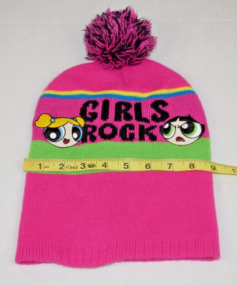 Gorra de esquí vintage gorro Power Puff niñas rock 00s pompón rosa verde talla única Foto 4 de 4