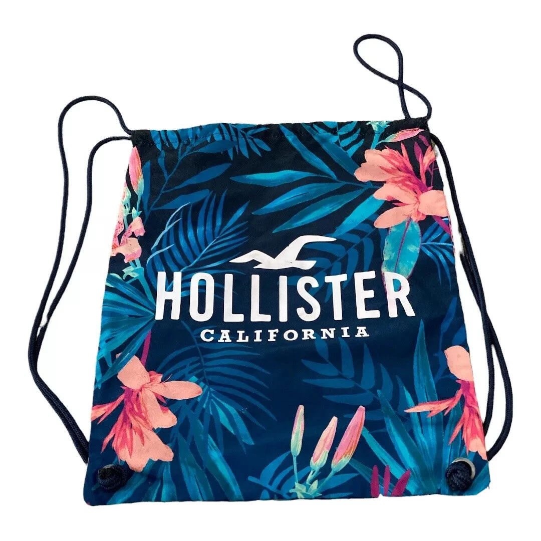 Hollister California Womens Blue Drawstring Bag Floral Tropical Beach  Backpack