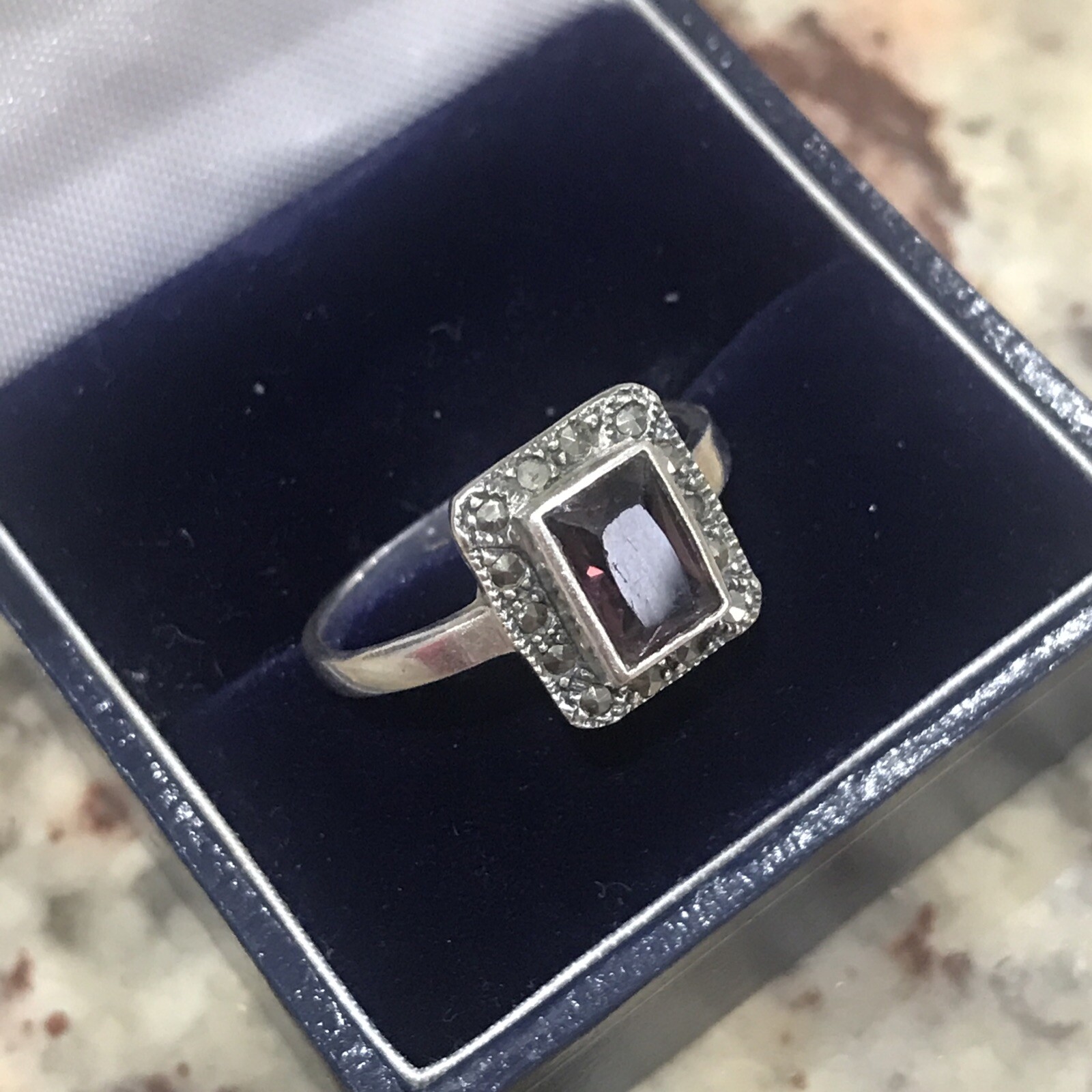 Vintage Solid Silver Ring Marcasite set into Art … - image 4