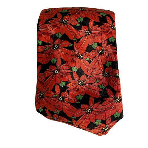 #7870 Keith Daniels Black with Red Poinsetta Floral Christmas Pattern Mens Neckt - Picture 5 of 5