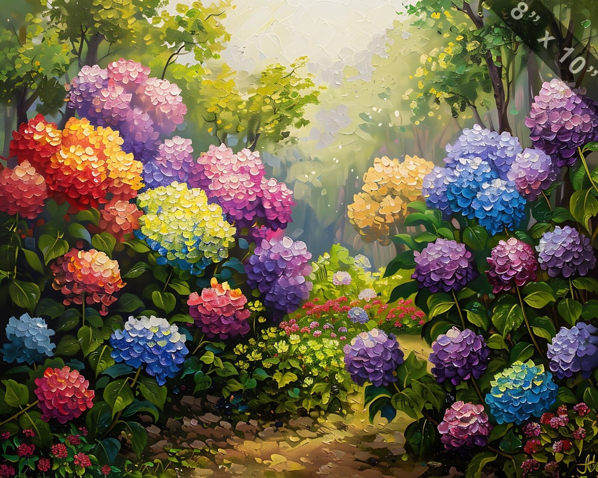 油絵 油彩 油彩画 絵 絵画【colorful flower garden】 Hydrangea garden in full bloom oil painting --ar 54 b0801f65