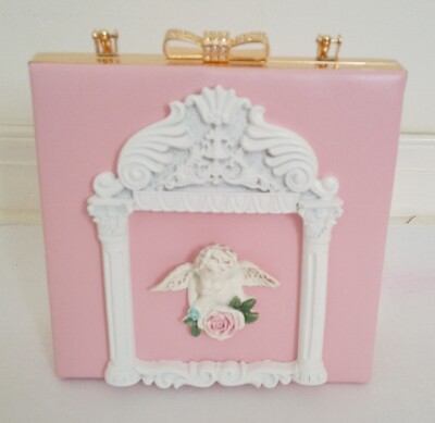QZUnique Women's Love Angel Embossed Clutch Evening Bag Bowknot Snaps Pink Color