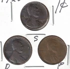 1920-D+P+S Circulated Business Strike Three Copper One Cent Coins! #5