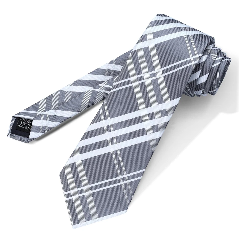 Conjunto de corbatas grises a rayas para hombre y cuadrado de bolsillo formal 3,15"8... Foto 3 de 4